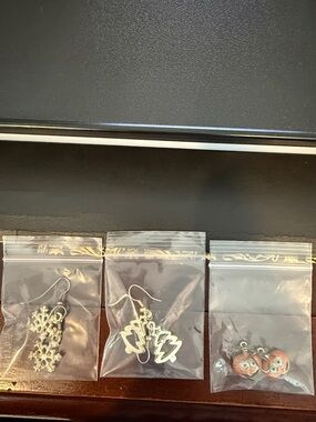Silver Tone Holiday Tree & Snowflake Earrings Set - Unbranded